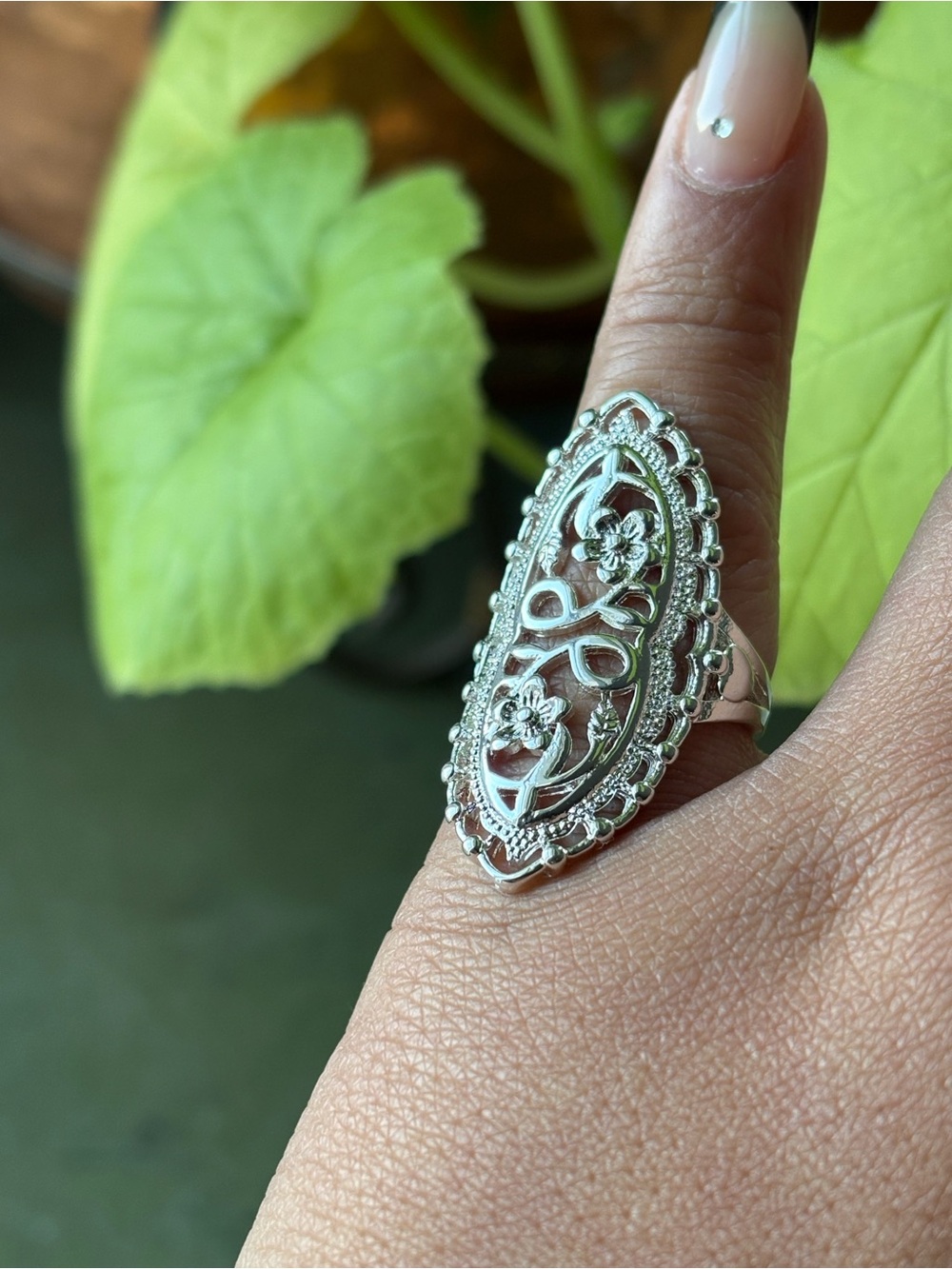 Delicate Sterling Silver Filigree Floral Statement Ring